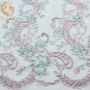 China Attractive French 3D Embroidery Lace Fabric Beaded 80% Nylon wholesale