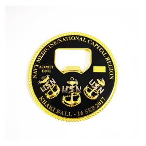 China Zinc Alloy 3D Epoxy Coated Metal Bottle Openers 75mm USN Style Gold And Nickel Finish wholesale