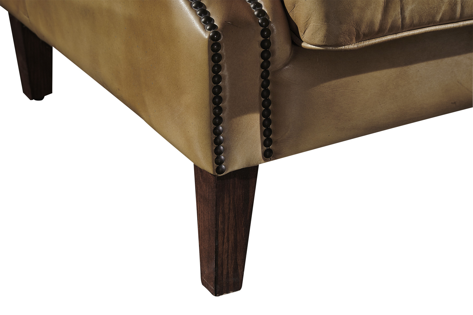 Solid Wood Legs 3 Seater Sofa Brown Leather With Hand Water Wash Workcraft