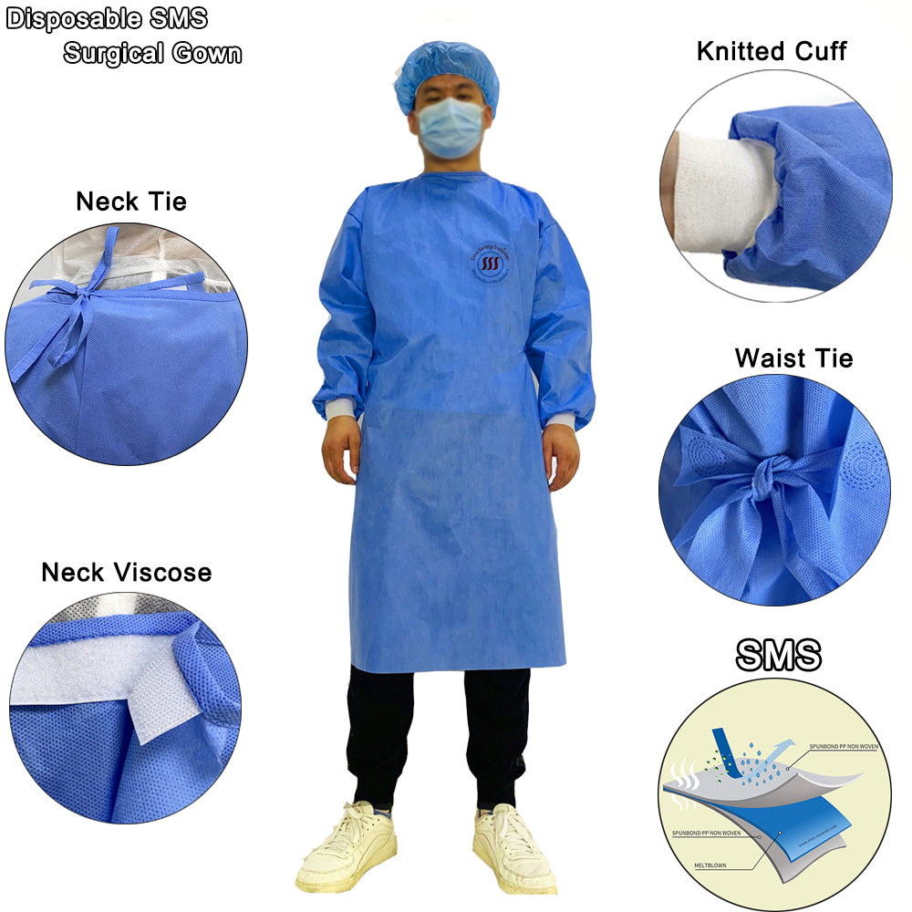 Breathable Blue Level 4 SMS Disposable Surgical Gown For Surgeon Doctor