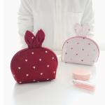 Luxury Half Moon Rabbit Shape Satin Red MakeUp Bag For Ladies
