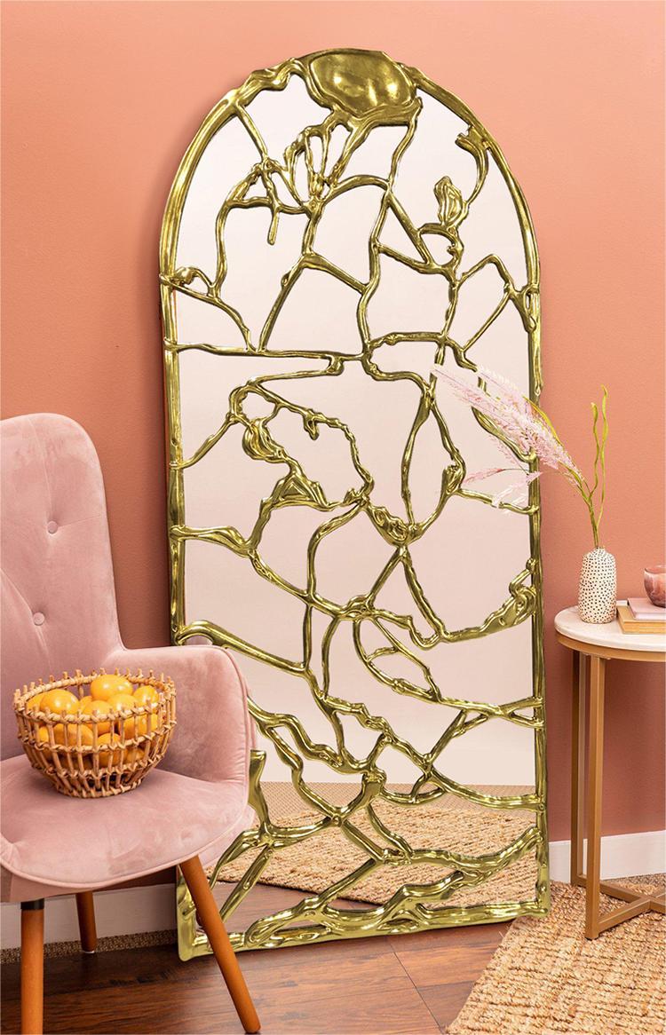Full Length Hanging Brushed Brass Mirror 100x200cm Decorative