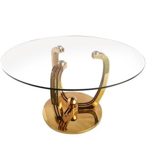 China European style stainless steel 8 seater round tempered glass dining table for restaurant for dining design wholesale