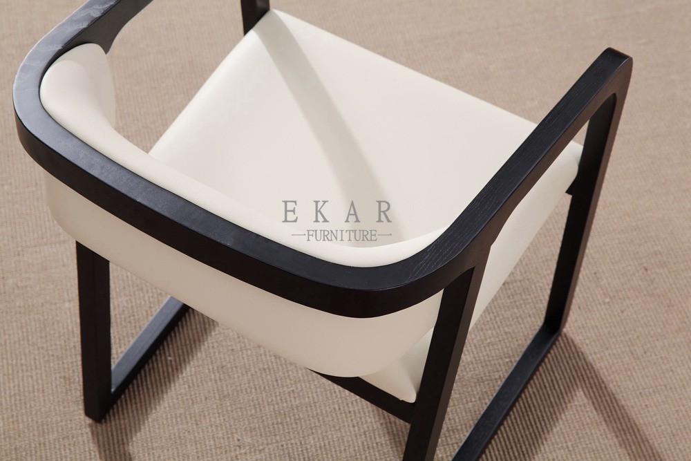 Modern Wood Frame White Leather Dining Chair