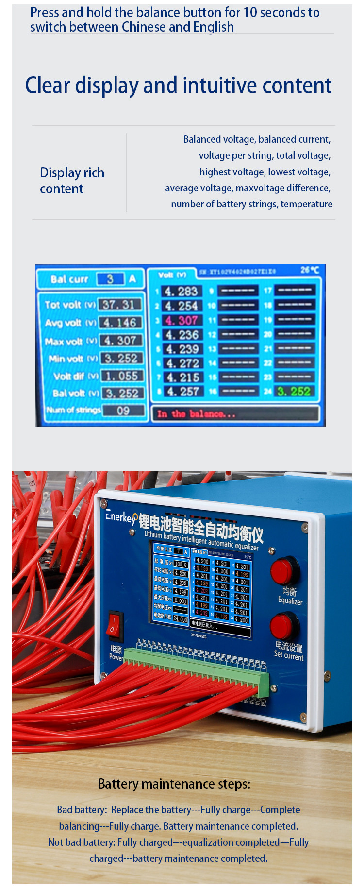 2S-24S 1A-7A Lithium Battery Intelligent Automatic Discharge Equalizer For Li-ion/Lifepo4/Lto Battery
