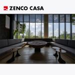 Hotel Leisure Furniture Fixed Multi Person Sofa Wabi Sabi Style Wooden Pillar