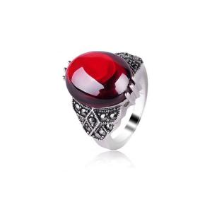 China Thai Silver Jewelry Sterling Silver Red Cubic Zirconia Marcasite Ring (R111702) wholesale