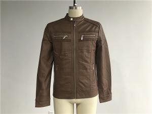 China Tan Color Mens PU Jacket / Biker Coat With Metal Zip Through XS-XXL TW76239 wholesale