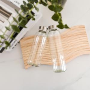 China Personalized Custom 350Ml 500Ml 16Oz Transparent Glass Water Bottle With Stainless Steel Lid wholesale
