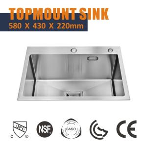 China Topmount Stainless Steel Kitchen Sink Cabinet Single Bowl 16 Gauge 58x43 wholesale