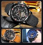 KINYUED J019-4 Private Label Black Case Black Dial Genuine Leather Auto Date