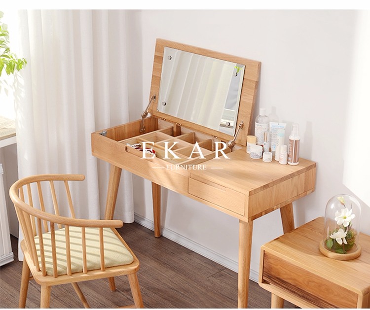 Modern New Design Bedroom Desk Solid Wood Simple Multifunctional Dressing Table With Folding Mirror FL-W018