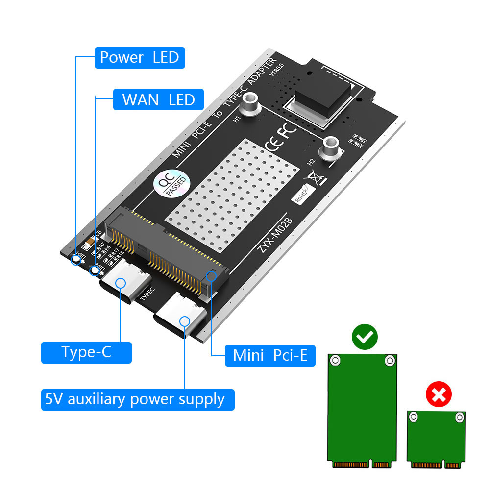 4G Wireless Mini PCI-E To USB 2.0 TYPE C Adapter ODM