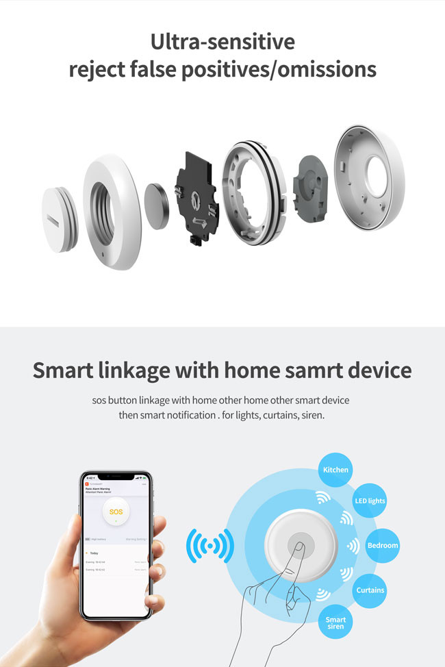 Emergency Zigbee Panic Button 2.4GHz 100m Communication Distance Tuya Zigbee Button