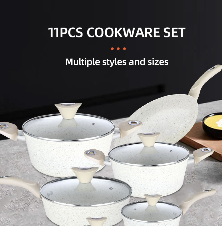 Multifunction 11 Pcs Medical Stone Non Stick Pot Set Cookware Set Aluminum Cooking Pot Set