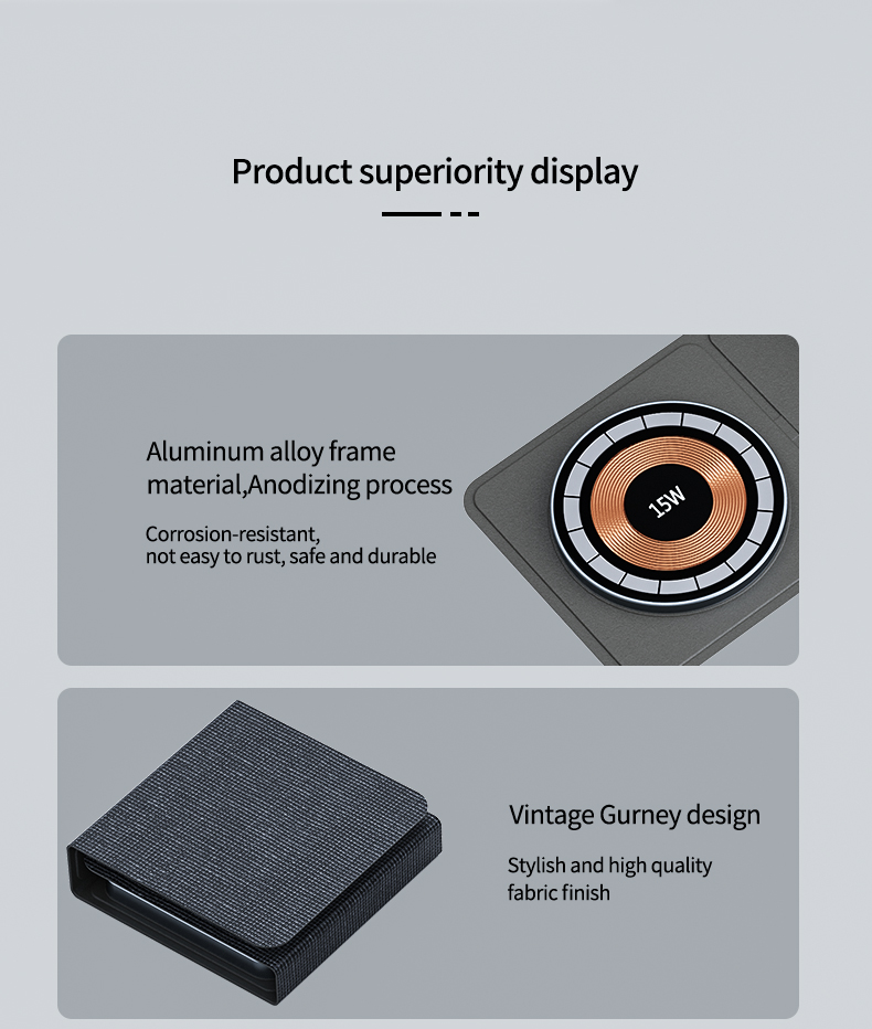 Foldable 3 in 1 Wireless Charger 6.5V-9V/2A Output Voltage and Current for Travel