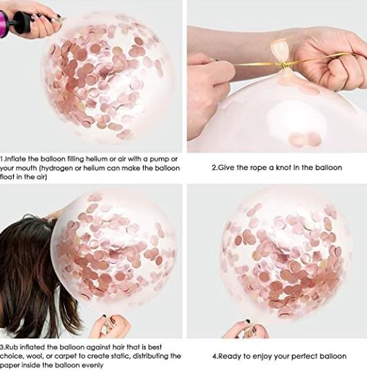 Gold + Pink Balloons + White Balloons + Confetti Balloons w/Ribbon | Rosegold Balloons for Parties