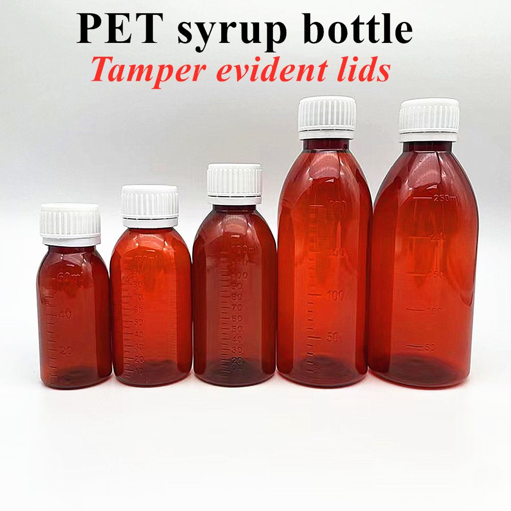 Wholesale Cheap 100ml 120ml 150ml Pet Amber Pharmaceutical Round Screw Cap Tamper Proof Cap Cough Syrup Bottle
