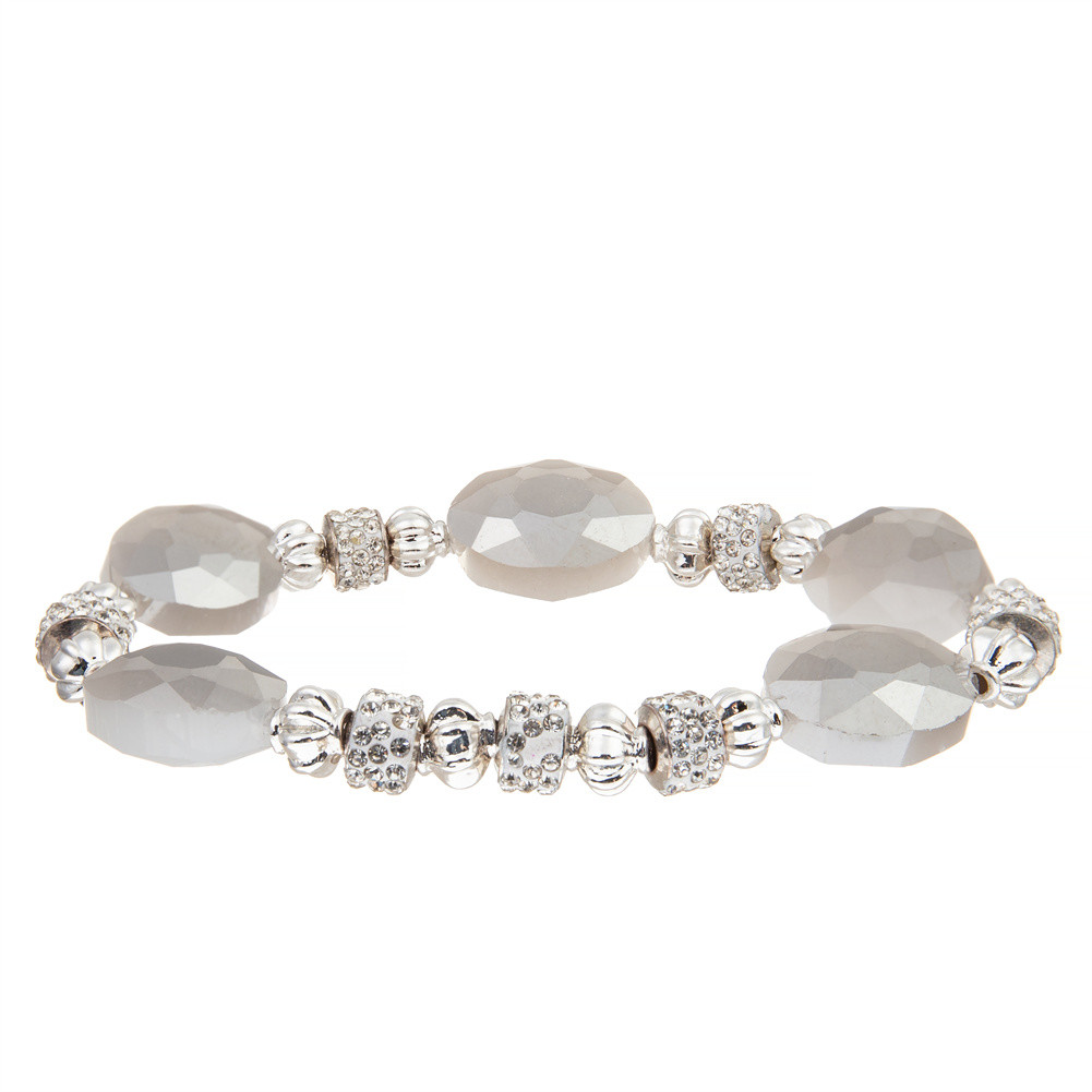 Charm Plastic Resin Soft Pottery Rhinestone Bracelet with 5 Faceted Beads