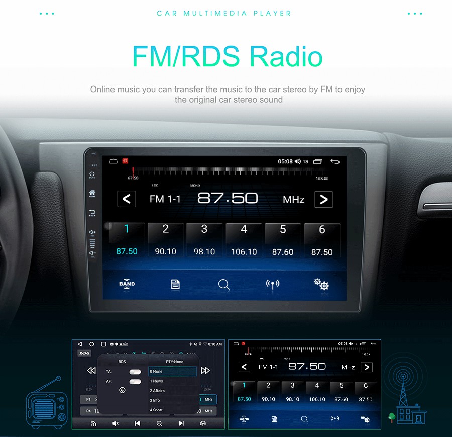 9'' OLED Screen CarPlay Stereo for VW Nissan Toyota Universal 2 Din Multimedia Player