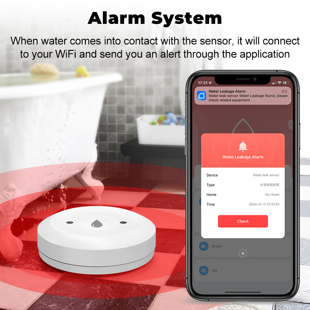 Zigbee Water leakage sensor Linkage Alarm App Water Leak Detector Tuya Zigbee Water Immersion Sensor