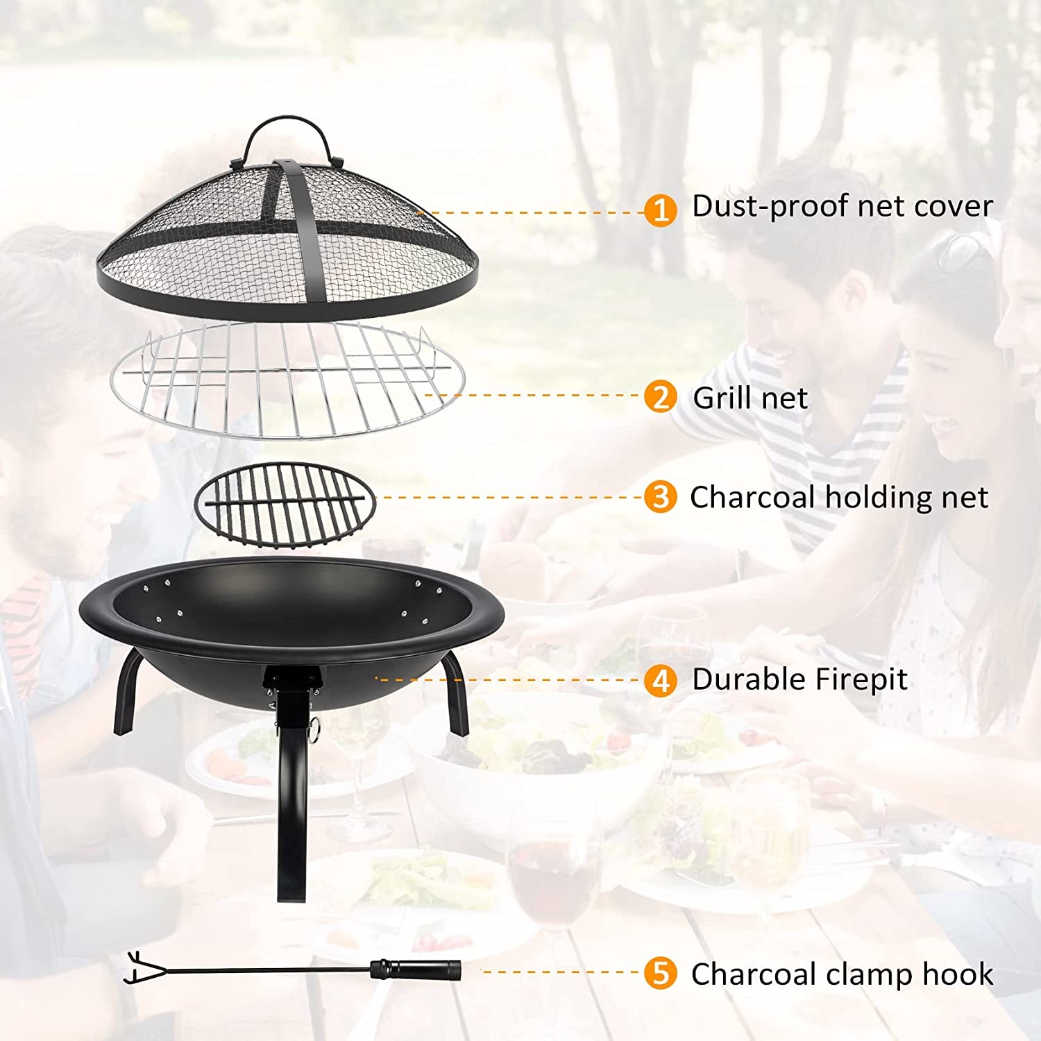 22in Outdoor Wood Burning Charcoal Heating Stove With Spark Screen Cover