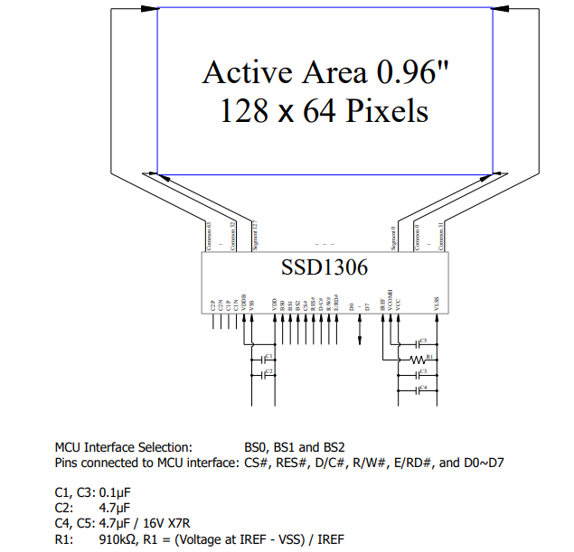 White Blue 0.96in Mono OLED Display 30Pin PMOLED Screen SSD1306 SPI I2C Interface