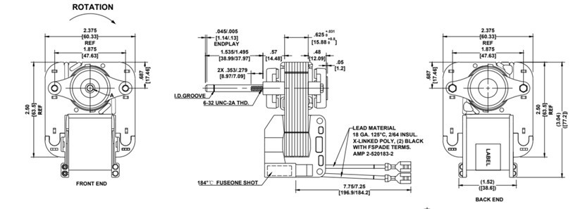2.38" 27W C Frame Shaded Pole Fan Motor Shaded Pole Type 0.44A 120VAC