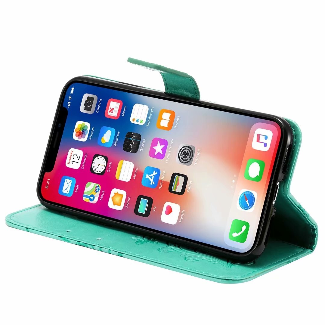 Embossing 3D Butterfly Leather Bracket Stand Wallet Case with slots for iPhone