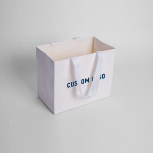 China Luxury Black Paper Bag With Ribbon Handles for Custom Printed Logo Jewelry Packaging wholesale