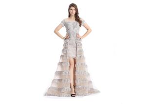 China High Low Design Tulle Fabric Ladies Evening Dresses Sweep Train Style wholesale