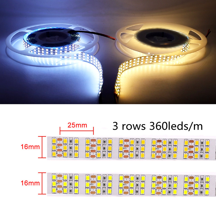 Three Rows Led Strip 2835 360/480leds Per Meter 16mm Self Stick Led Lights