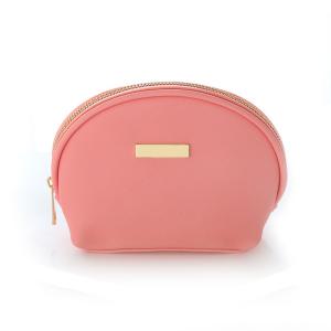 China Pink Custom Pu Leather Toiletry Bag with Digital Printing Logo wholesale