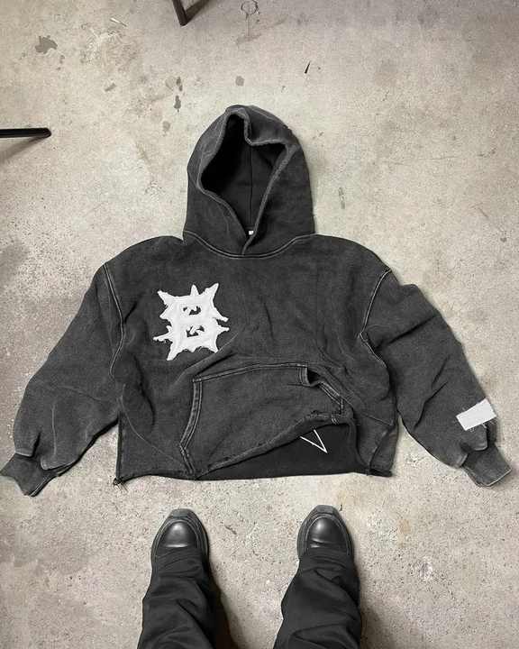 100% Cotton Custom Embroidered Sun Faded Cut Edge Acid Wash Cropped Hoodies for Men