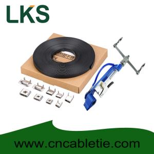China PVC coated Stainless Steel Banding 9.5x1.2mm, 12.7x1.2mm,19x1.2mm material SS304,316 with paper box and LKA tension tool wholesale