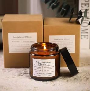 China Wholesale 100ml 150ml 200ml Amber Customer Label Empty Glass Candle Jars With Metal Covers wholesale