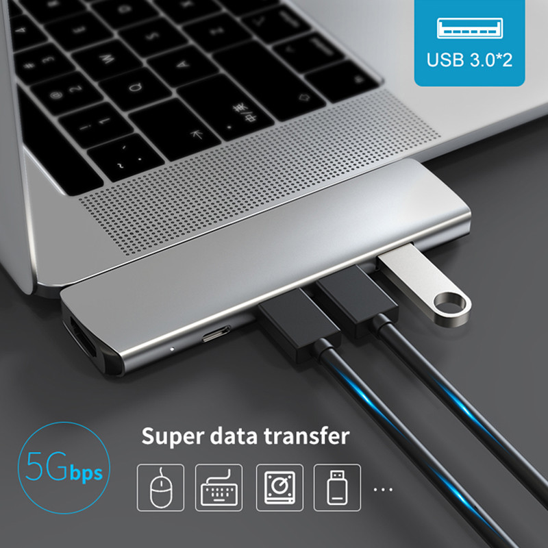 Type C HDMI 4K Thunderbolt 3 USB C Hub With Hub 3.0 TF SD Reader Slot PD