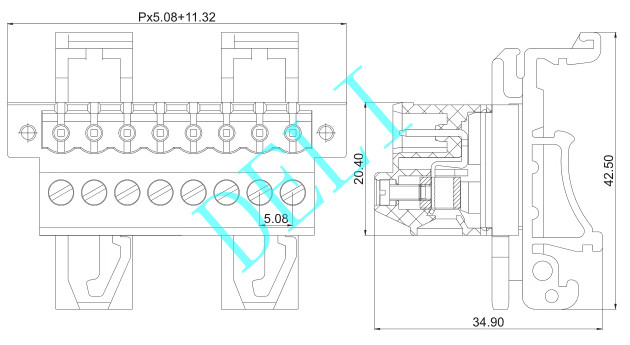 2P-24P Poles Terminal Block Connector Feed - Through Header DL2EDG-UVKM-XX-5.08