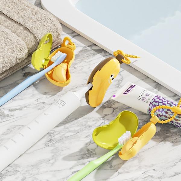 Banana-Shaped Toothbrush Cover And Silicone Toothpaste Travel Container Set – Cute Portable Travel Toothbrush Holder + Leak-Proof Toothpaste Tube Case