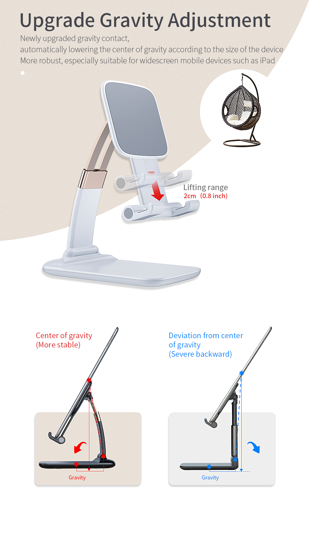 Foldable Adjustable Mobile Phone Stand For 4.7-7.4 Inches Phones And Tablets