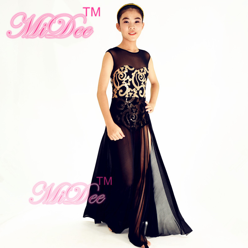 Stretchy Mesh Sleeveless Maxi Dress Lyrical Dance Costumes For Competition