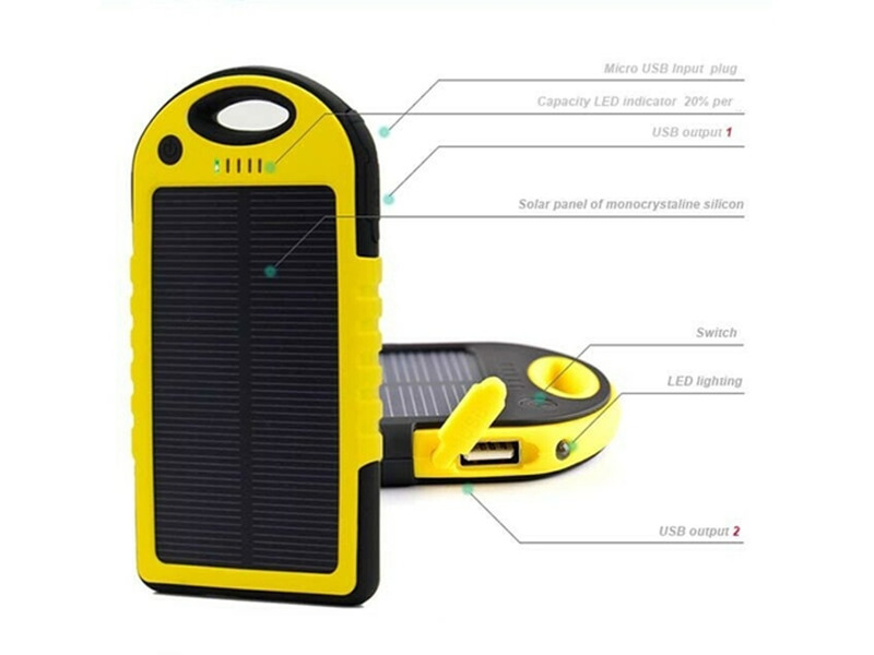 5000mAh Portable waterproof multi solar charger for mobile phone