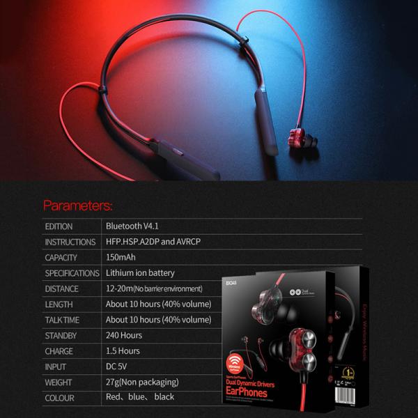 Dual Dynamic Wireless Headphones Bluetooth Earphones Neckband Collar Headset Handsfree Headphone Sport Earbuds for Phone Bx345
