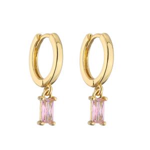 China Gold Plated 18K Hoop Earrings Rectangle Water Drop Pink Zircon Diamond Pendant wholesale