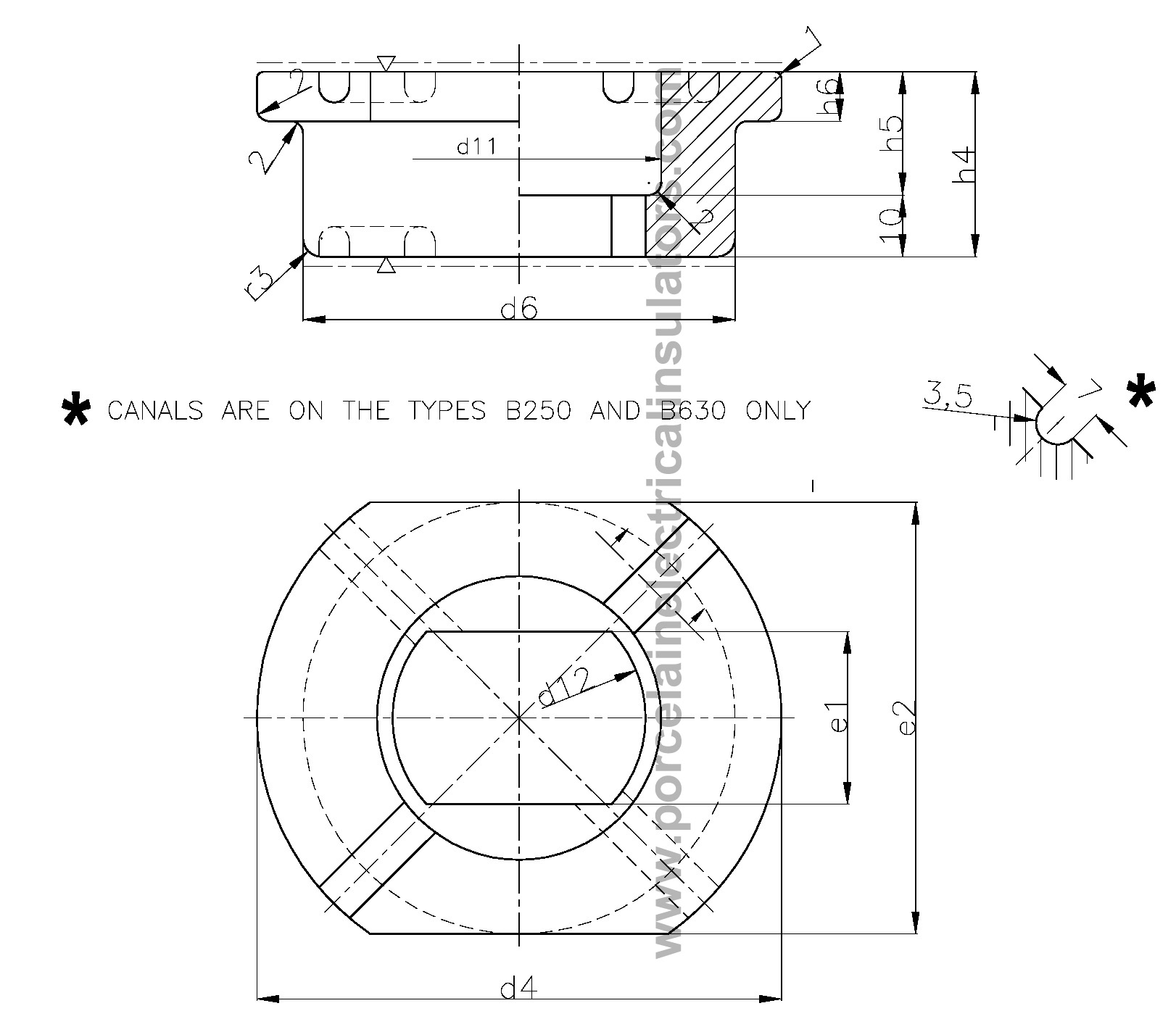 B-42530 LV transformer bushing insulator drawing