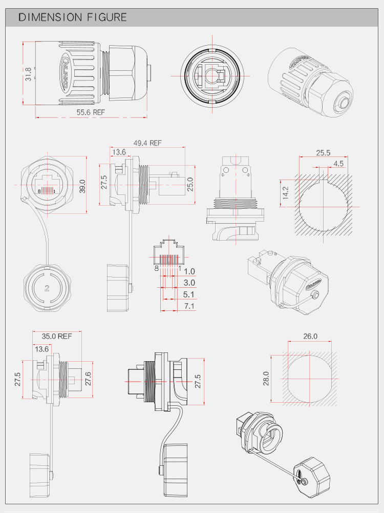 IP68 Rj45 Waterproof Ethernet Connector