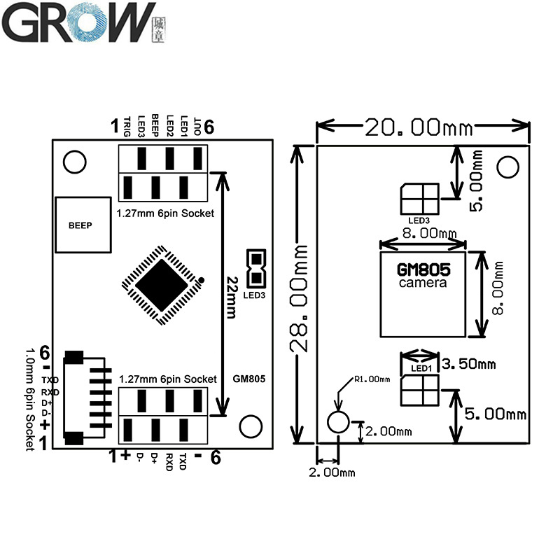 Grow GM805 Series DC5V USB/Ttl232 Barcode Scanner 1d/2D Qr Bar Code Reader