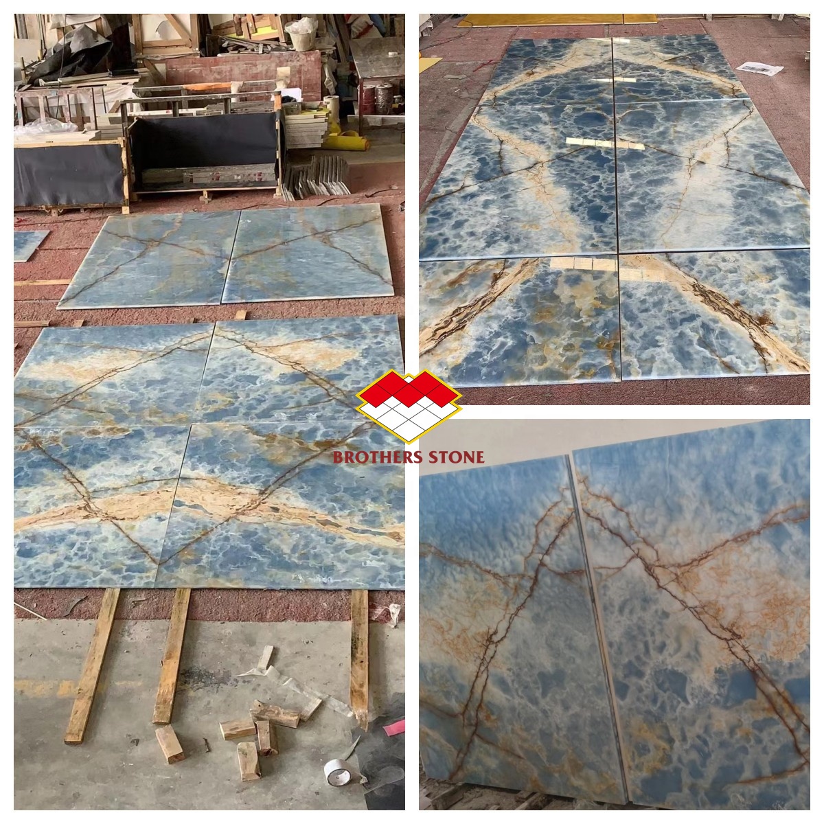 Customized Size Blue Quartz Countertops Backlit Brazil Blue Crystal Marble Stone at Good