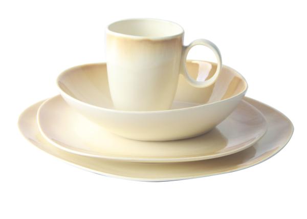 Beige Color Stoneware Tableware Sets 16pcs Organic Shape Dishwasher / Microwave