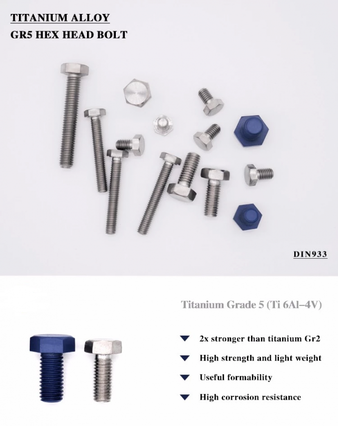 Gr2 Gr5 Titanium Bolts Nuts , M8 M10 M12 Anodizing Titanium Hex Head Bolts 1